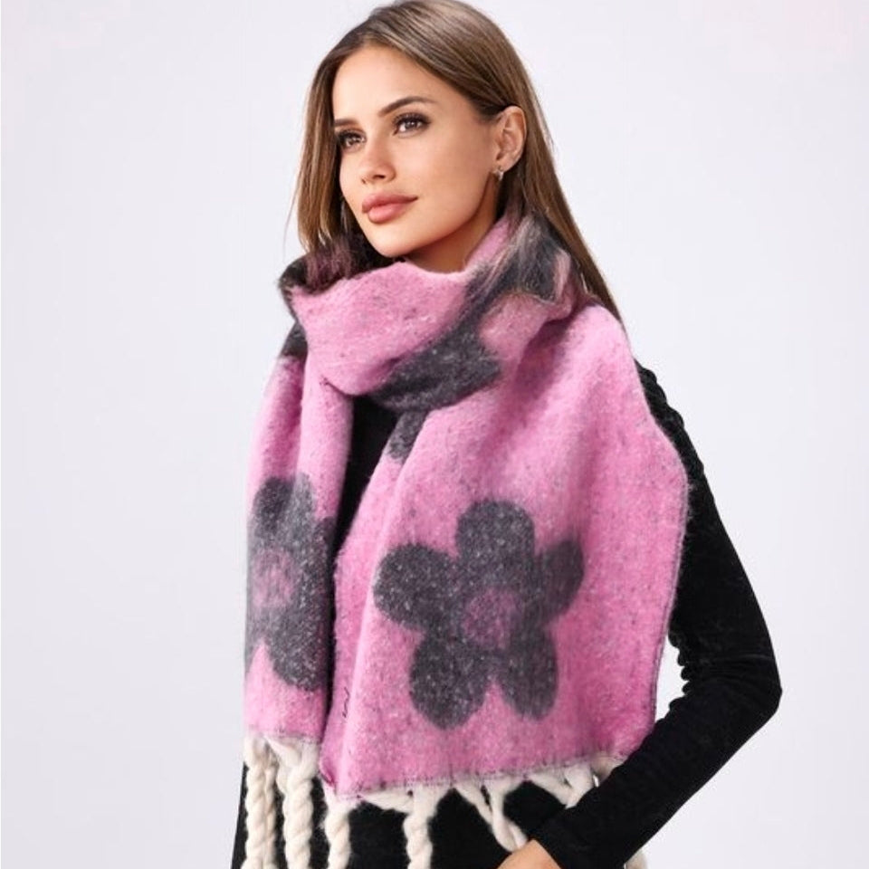 BAZ Flower Punch Blanket Scarf - Black