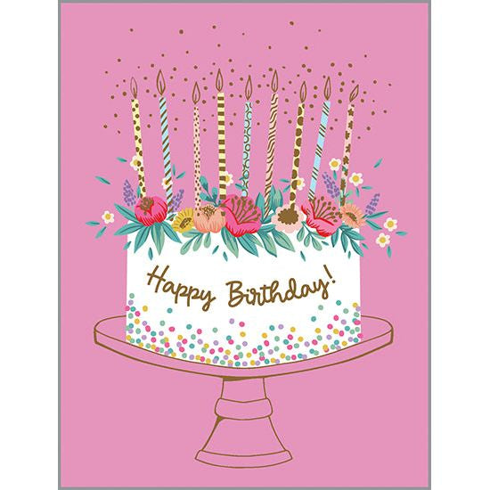 Gina B Designs Flower Birthday Cake "Happy Birthday" Greeting Card