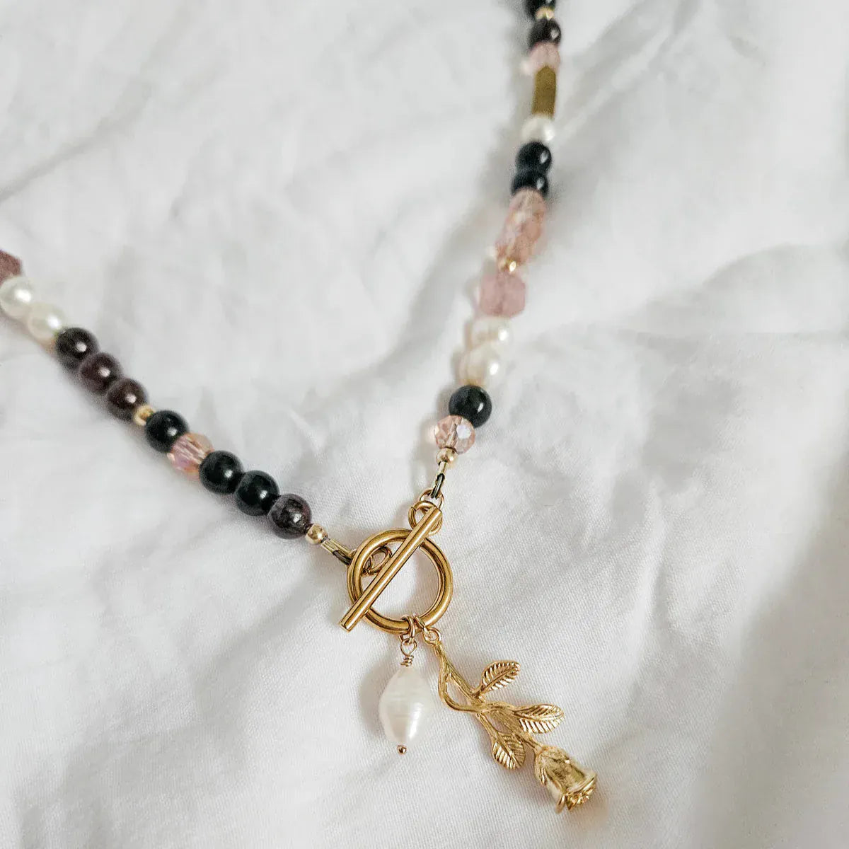 Rock Paper Pretty COLETTE Garnet, Pearl & Strawberry Quartz Necklace