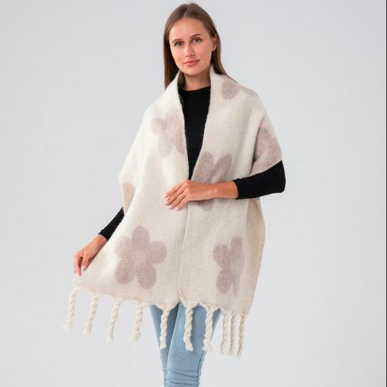 BAZ Flower Punch Blanket Scarf - Black