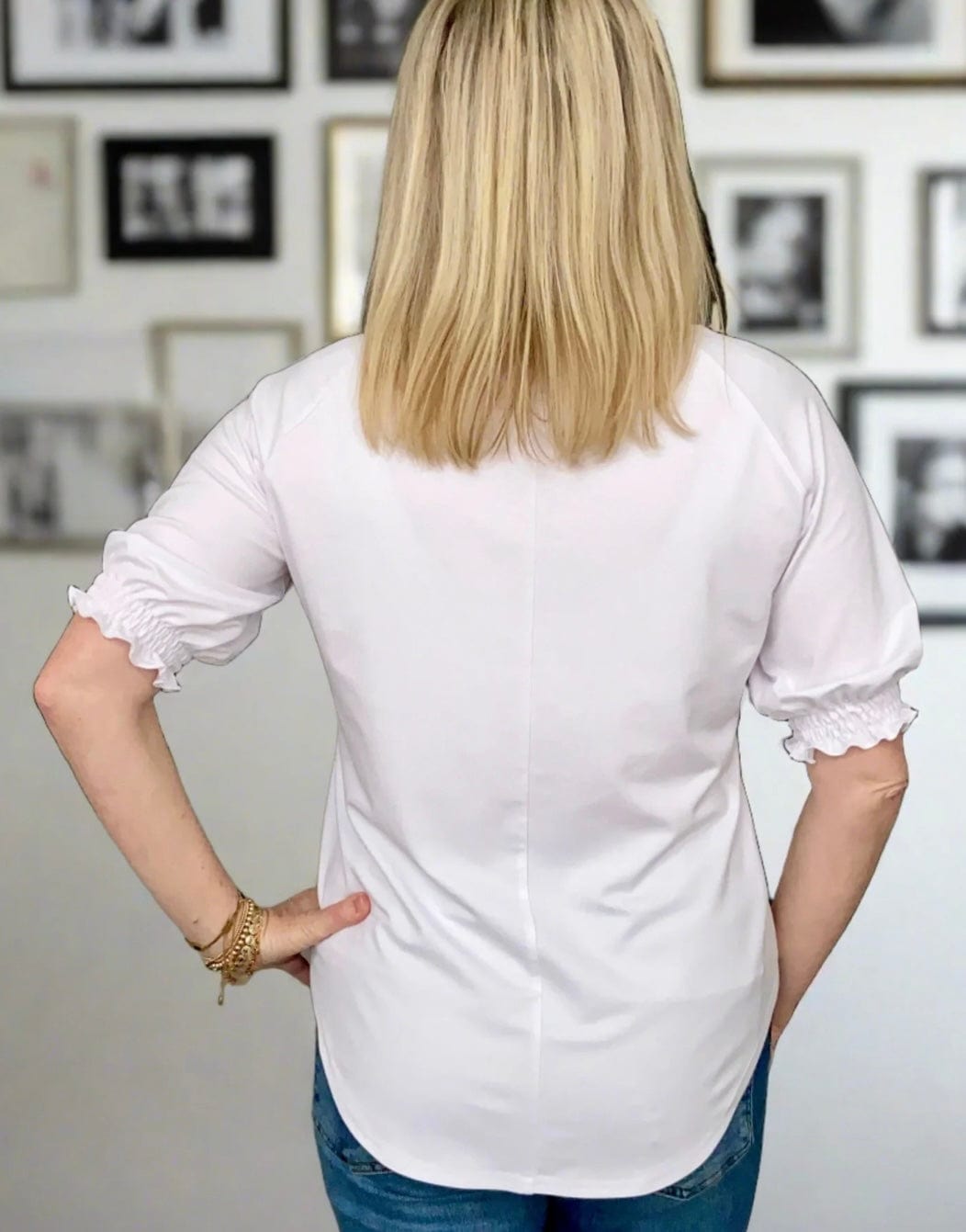 DOTTY Smocked Sleeve V-Neck Tee