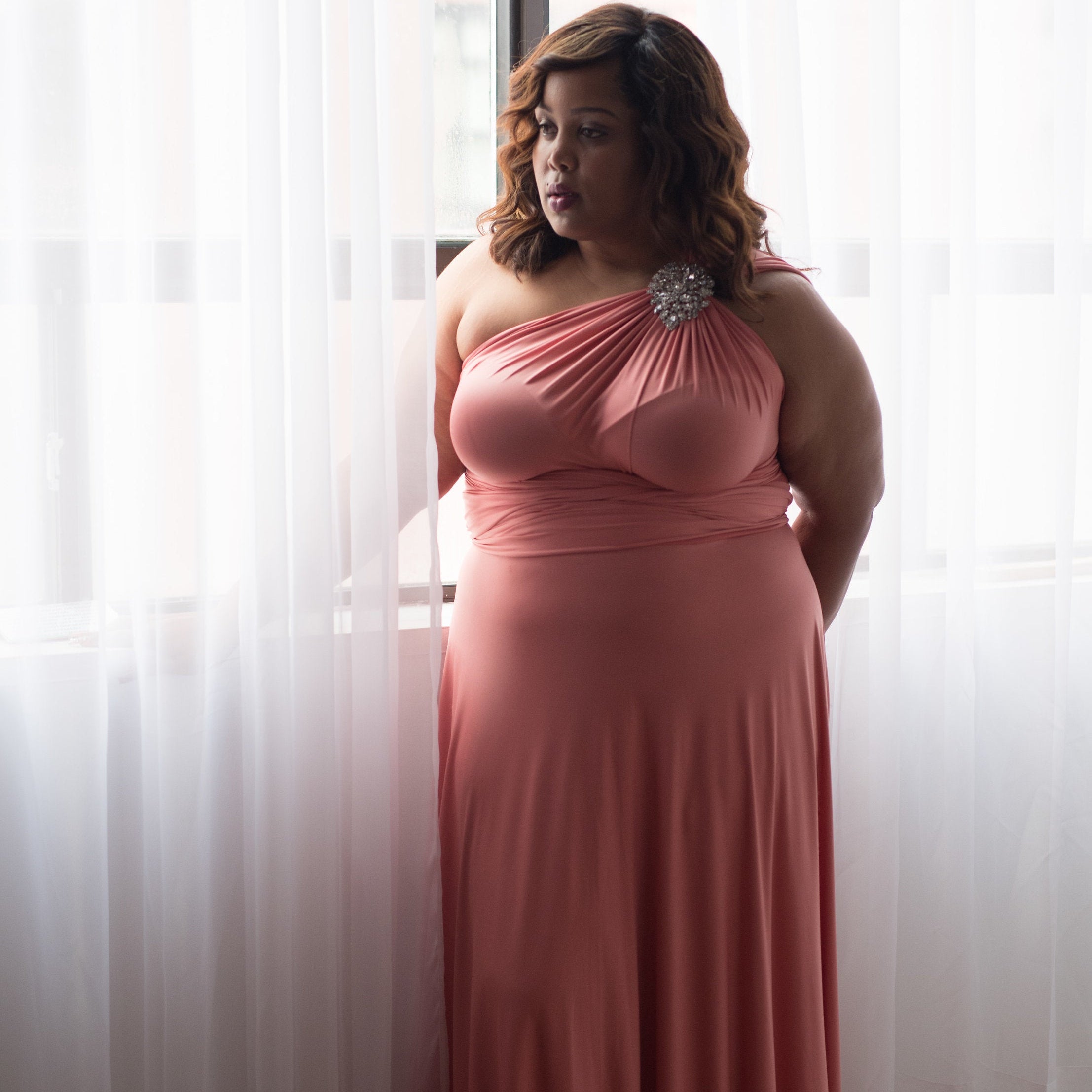 HENKAA Sakura Maxi Dress - Peach Pink Coral