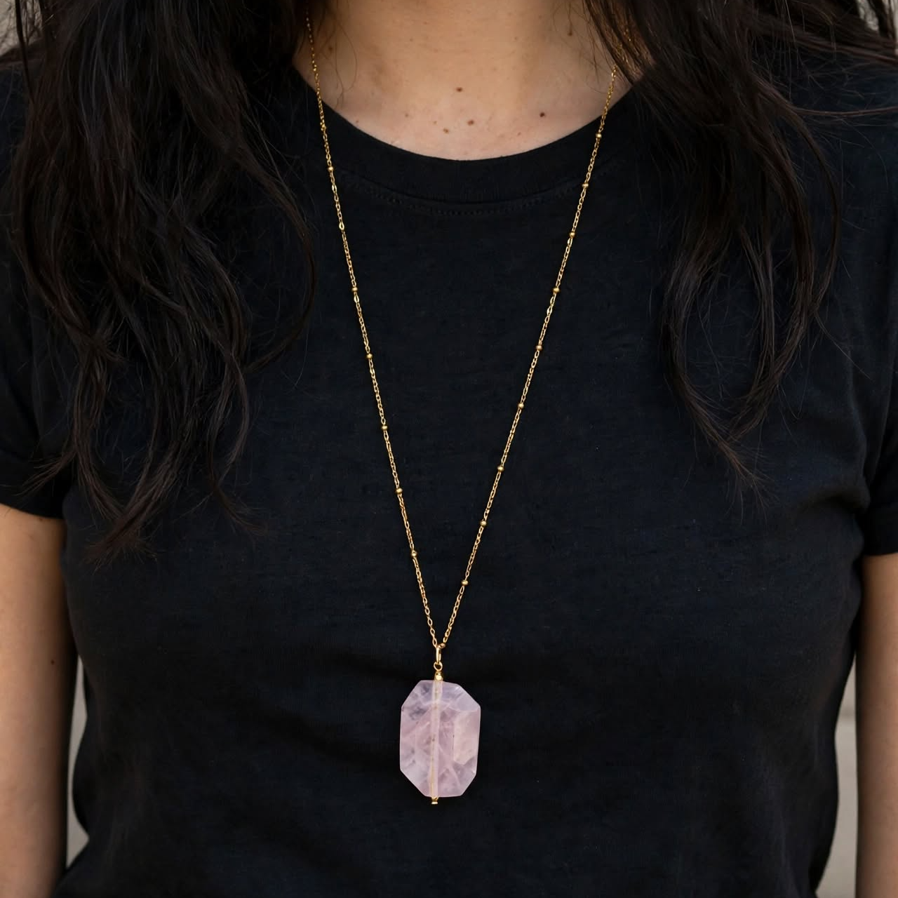 Mayuri's Beads - ROSE QUARTZ Radiance Pendant Necklace