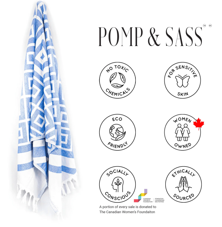 Pomp & Sass Turkish Body Towel - Geo Diamond Blue/White