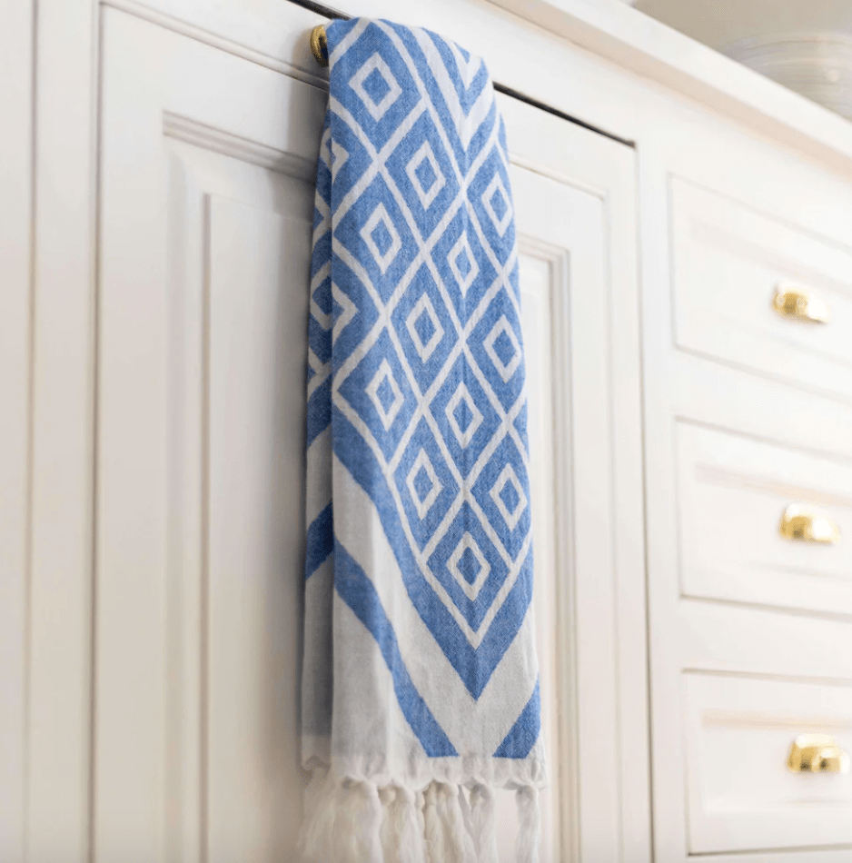 Pomp & Sass Turkish Hand Towel - Geo Diamond Blue/White