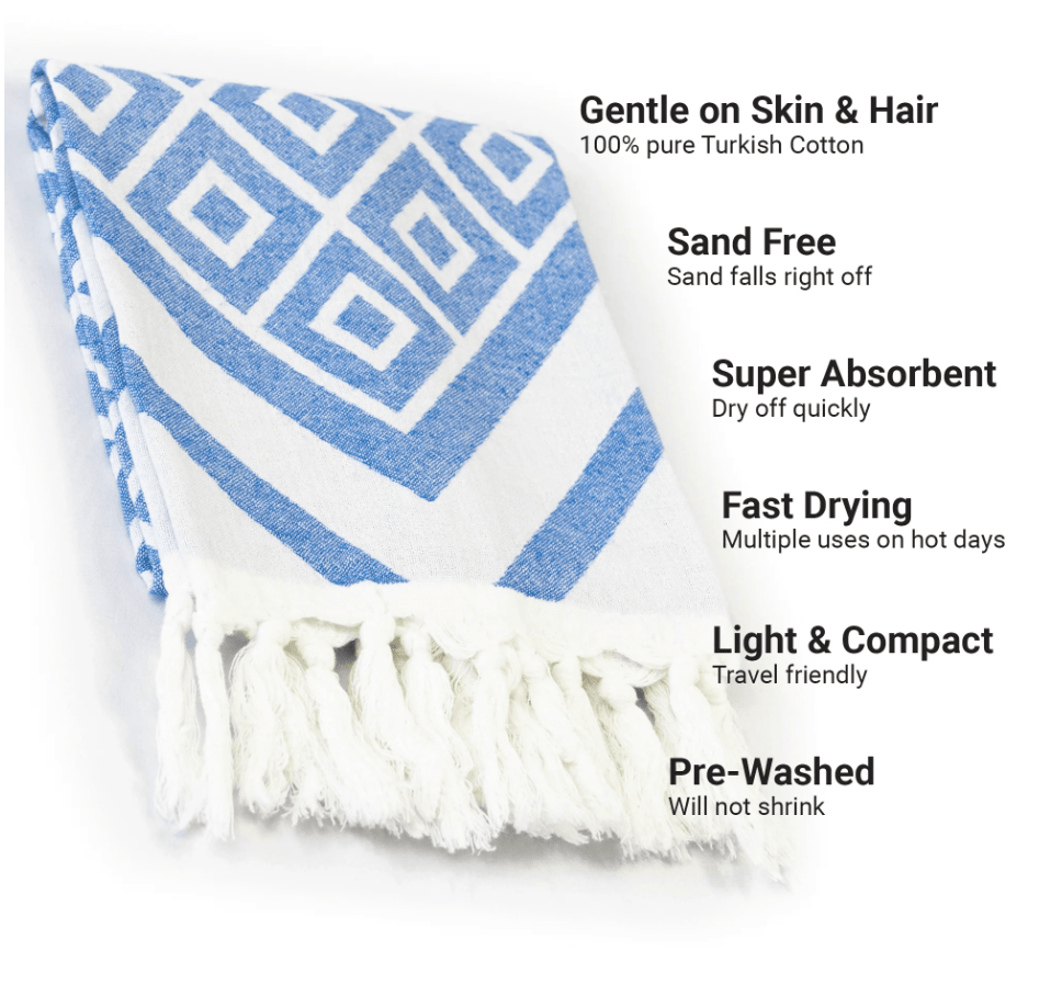 Pomp & Sass Turkish Hand Towel - Geo Diamond Blue/White
