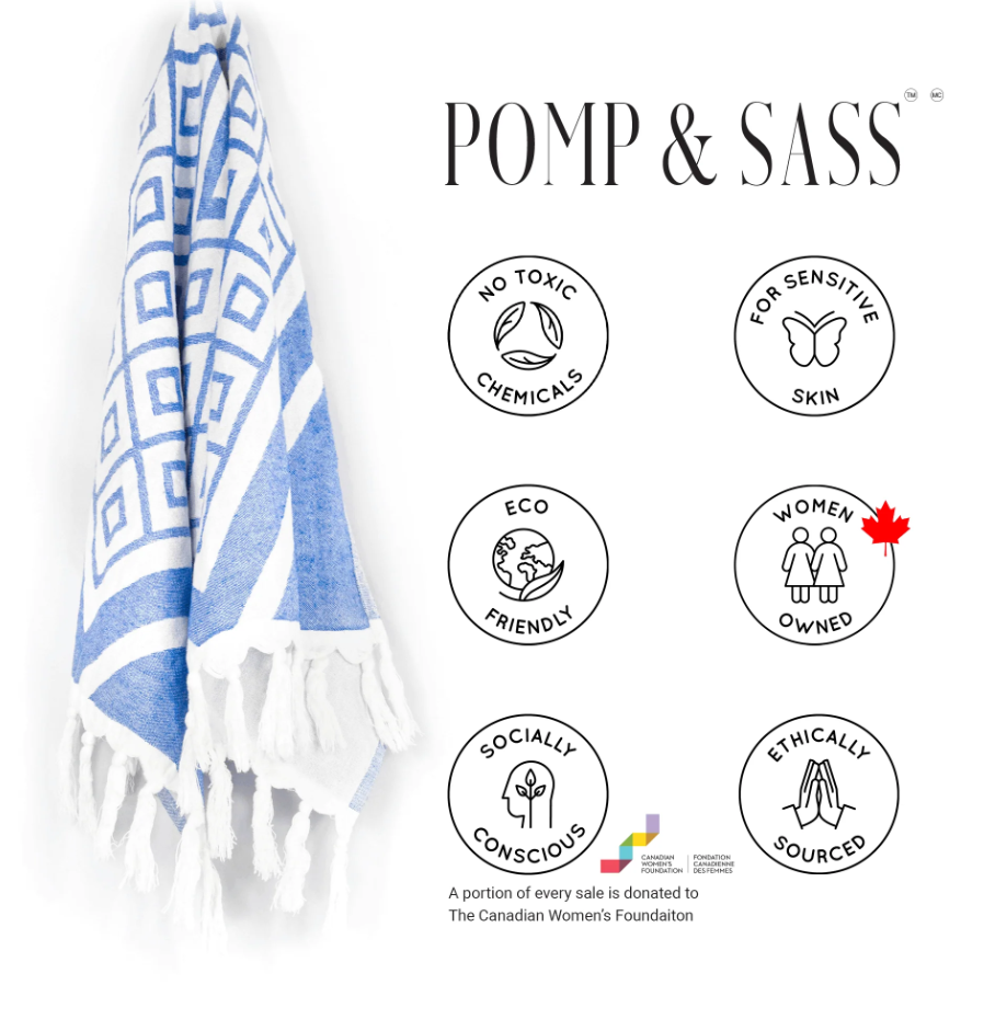 Pomp & Sass Turkish Hand Towel - Geo Diamond Blue/White