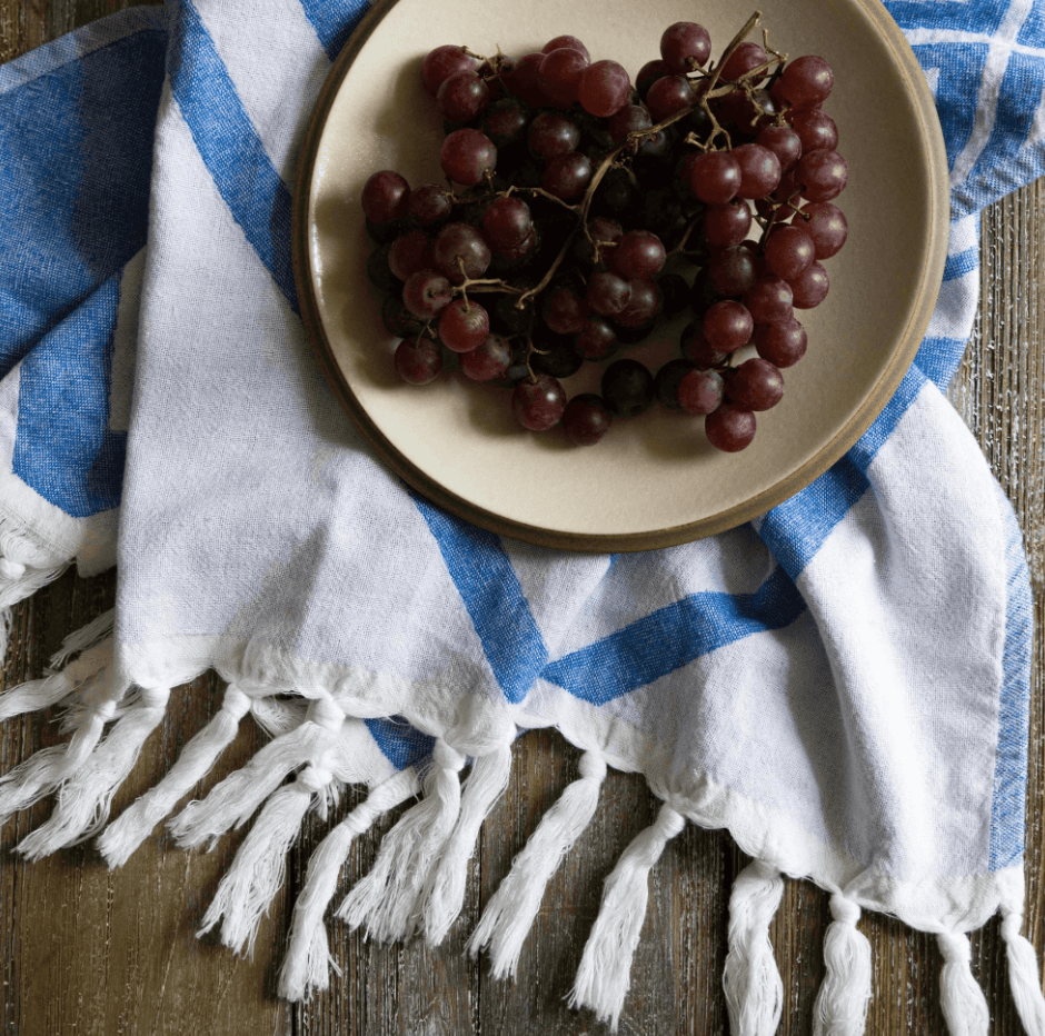 Pomp & Sass Turkish Hand Towel - Geo Diamond Blue/White