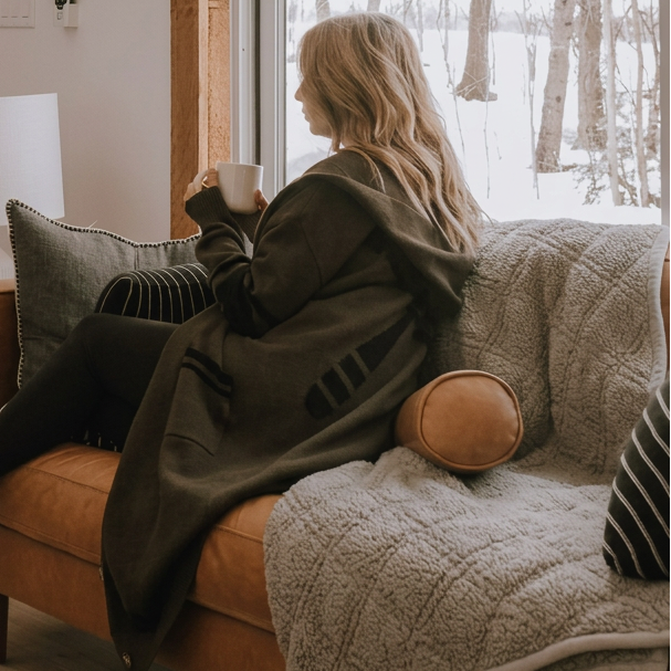 Canoe & Lake Dockside Long Hooded Knit Cardigan OAK BROWN