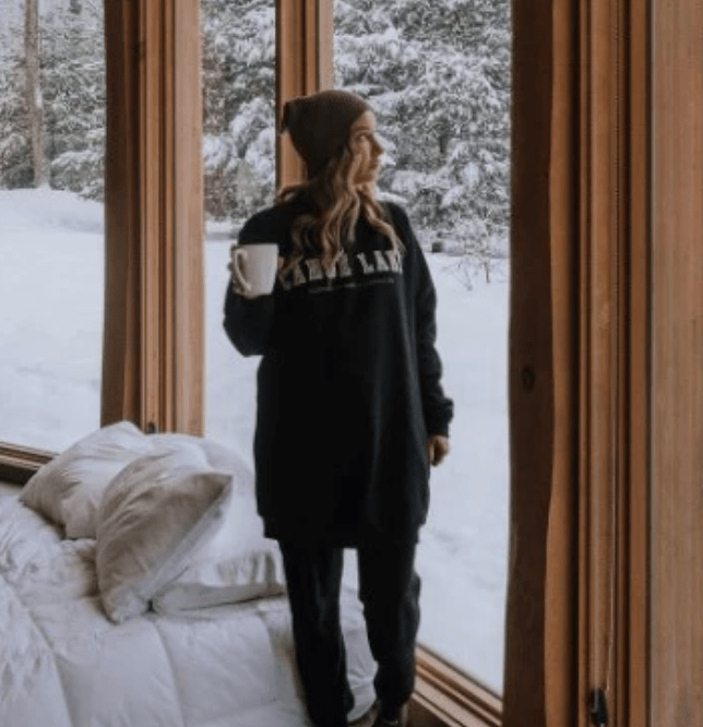 Canoe & Lake Retro Travel Black Long Crew