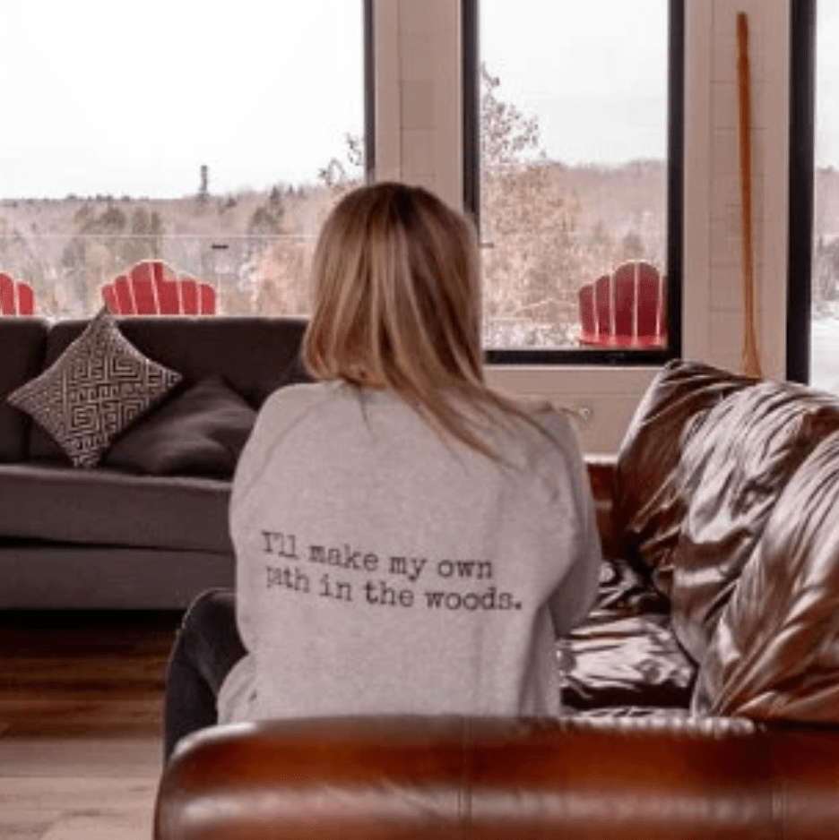 Canoe & Lake Woods Path GREY Raglan Crew Sweater