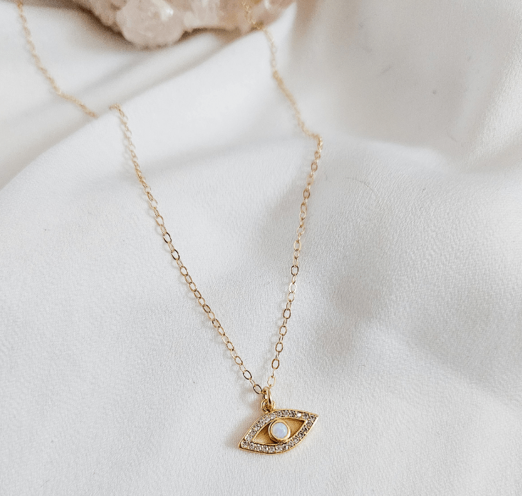 Rock Paper Pretty - Protection 14K Gold Filled Evil Eye Necklace with Opal