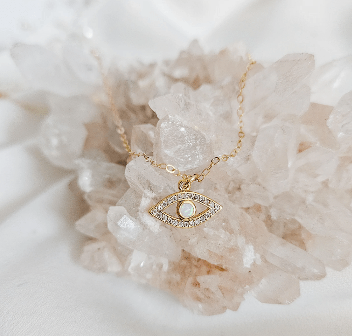 Rock Paper Pretty - Protection 14K Gold Filled Evil Eye Necklace with Opal