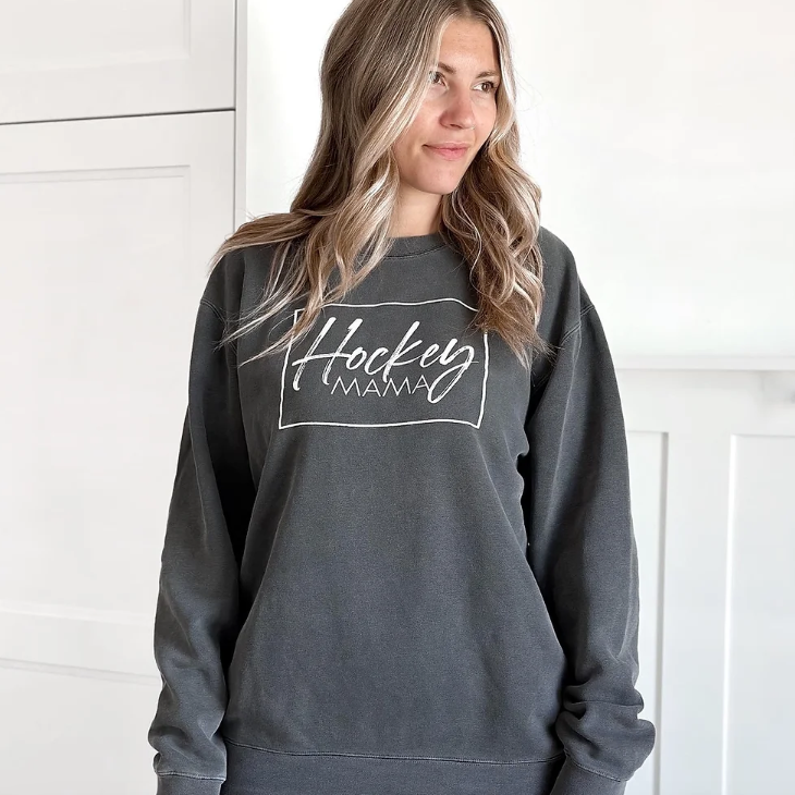HOCKEY MAMA Vintage Dyed Crew Sweater - Black
