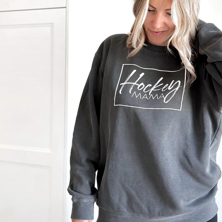 HOCKEY MAMA Vintage Dyed Crew Sweater - Black