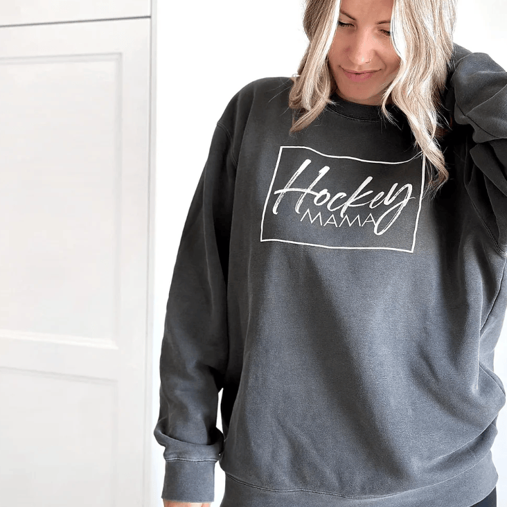 HOCKEY MAMA Vintage Dyed Crew Sweater - Black