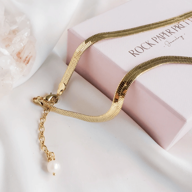 Rock Paper Pretty - Gold Herringbone Necklace