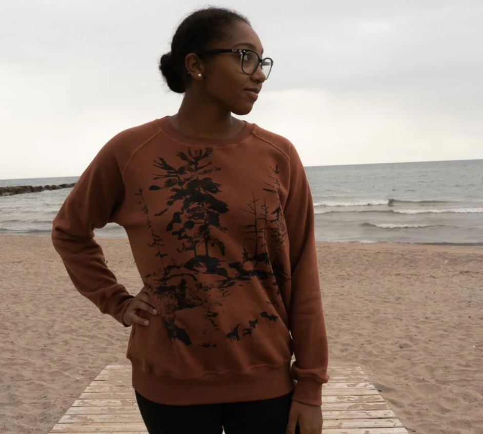 Canoe & Lake Woods Path RUST Raglan Crew Sweater