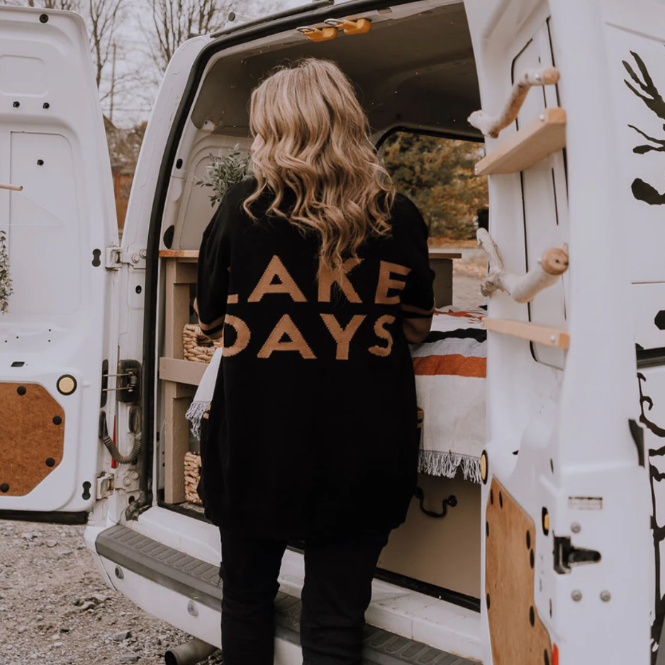 Canoe & Lake Dockside Knit Cardigan "Lake Days" Black/Camel