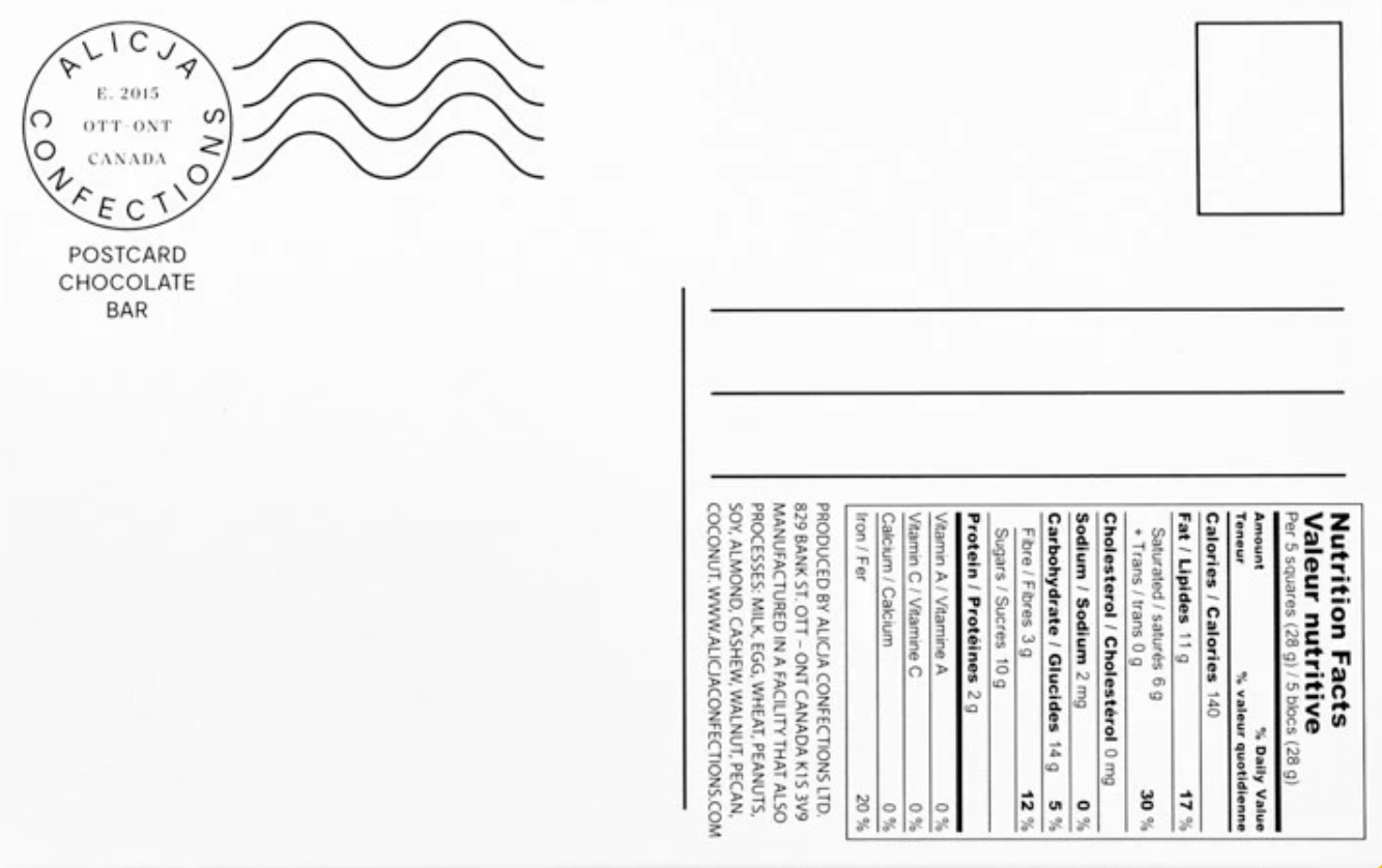 Alicja Confections - Afternoon Tea Postcard Dark Chocolate Bar