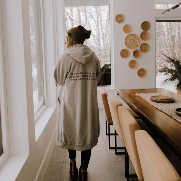 Canoe & Lake Dockside Long Zip Hoodie Grey