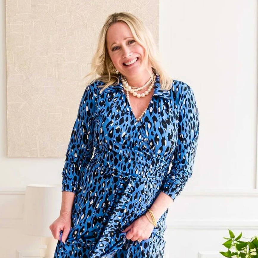 DOTTY Blue Leopard Print Wrap Dress