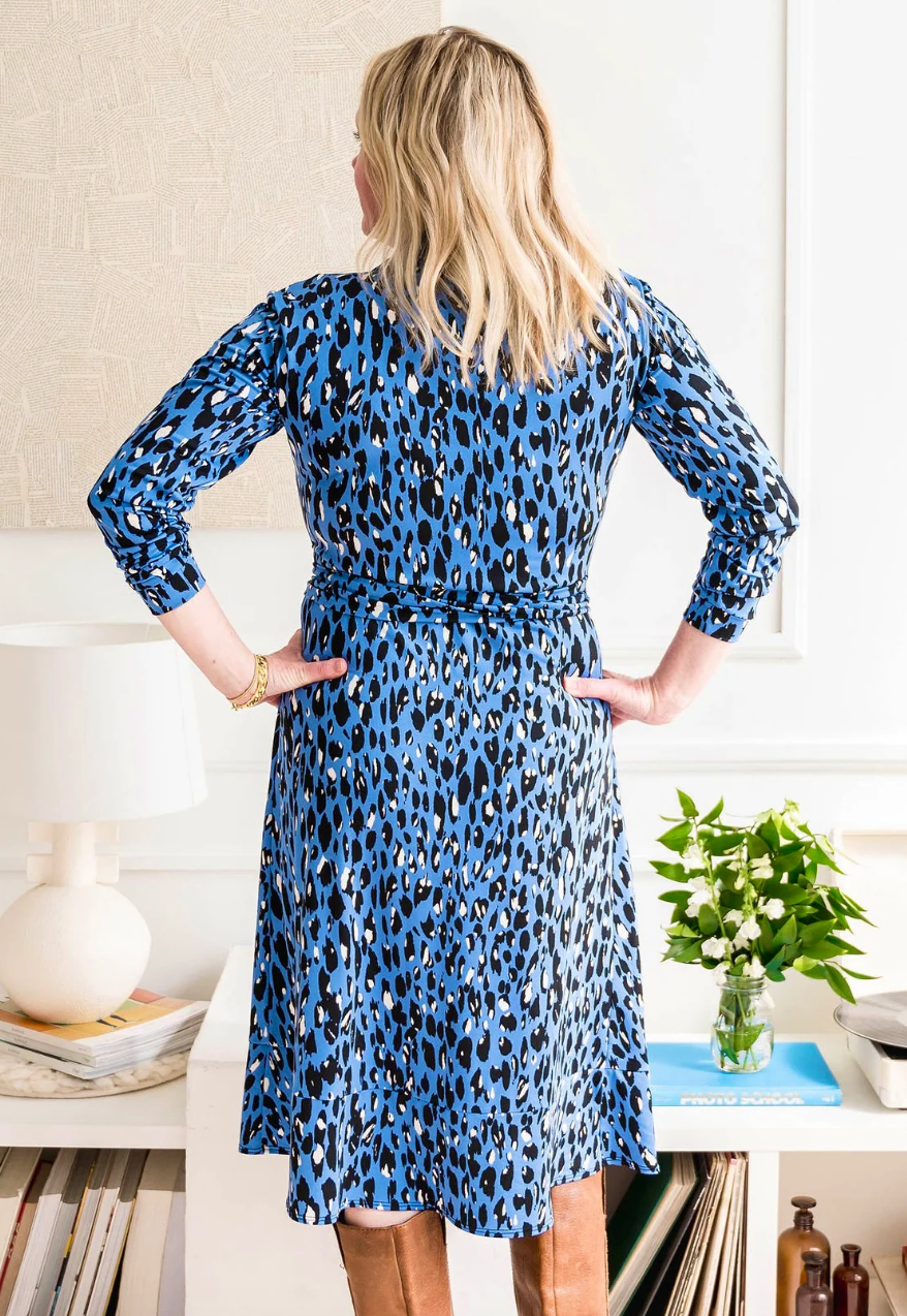 DOTTY Blue Leopard Print Wrap Dress