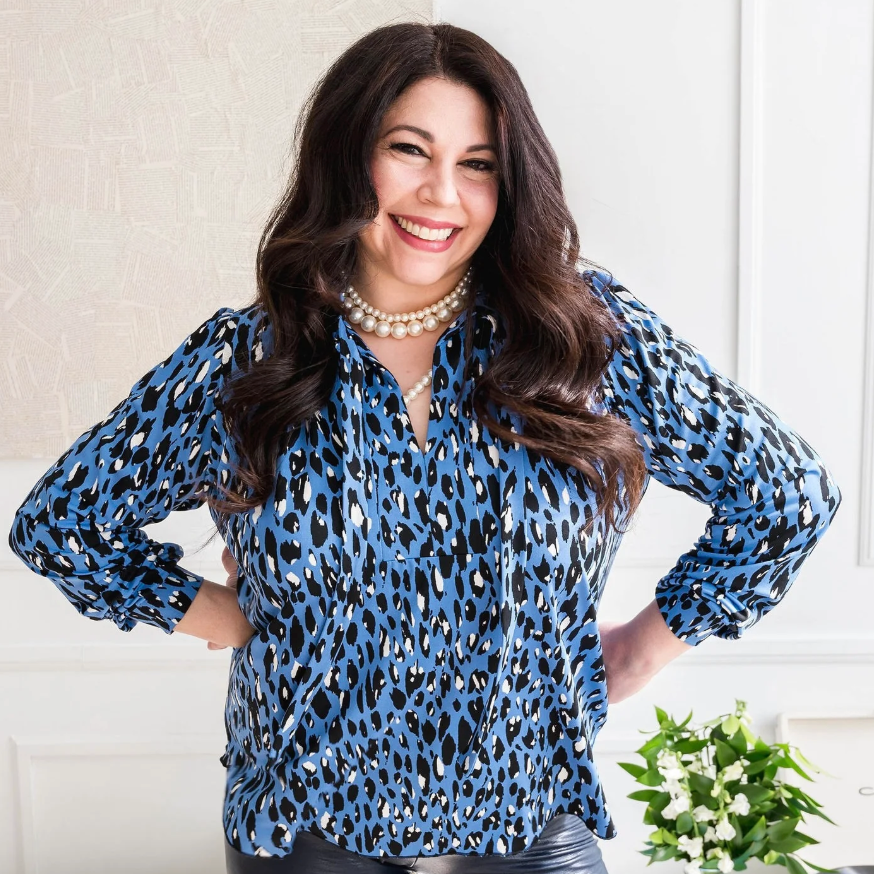 DOTTY Blue Leopard Tie Blouse
