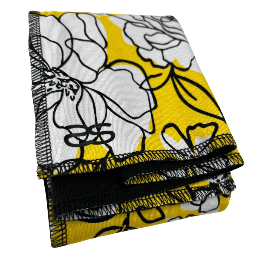 Folded yellow floral blanket, screenshot June 12, 2025.