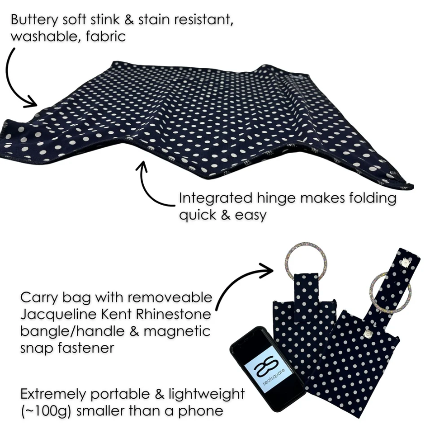 Screenshot of foldable carry bag with polka dots, portable and stain-resistant.