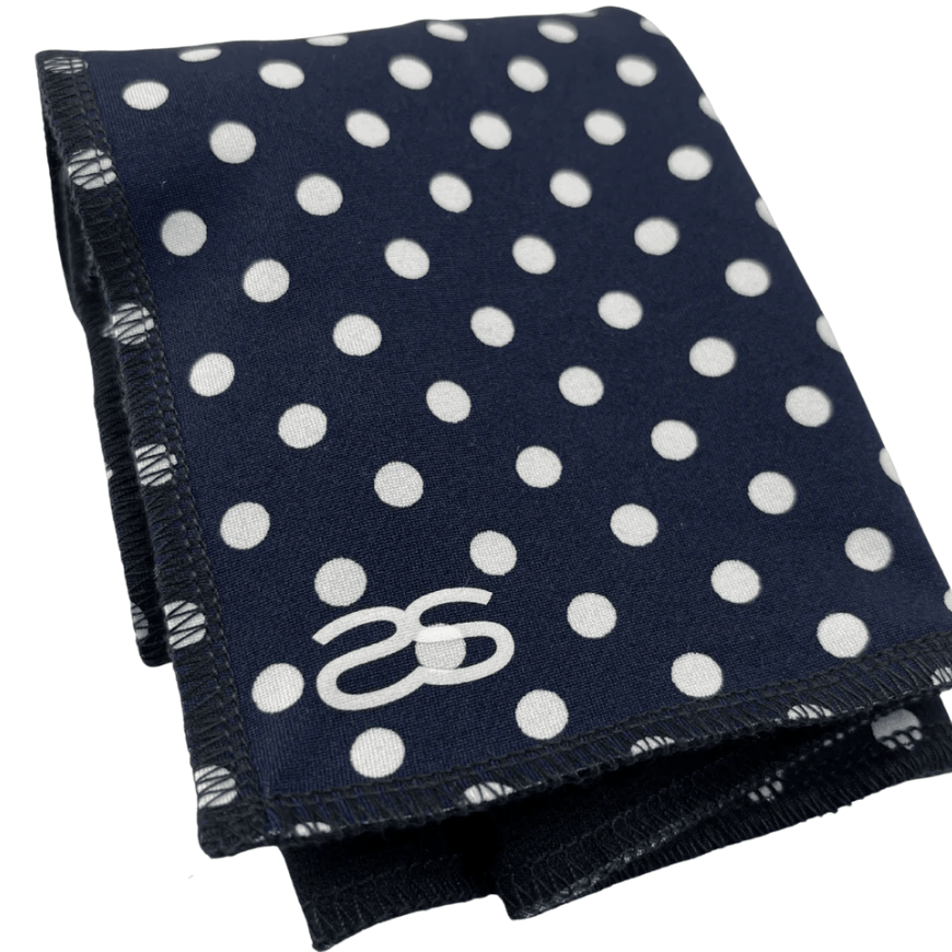 Navy blue polka dot handkerchief, screenshot June 12, 2025.