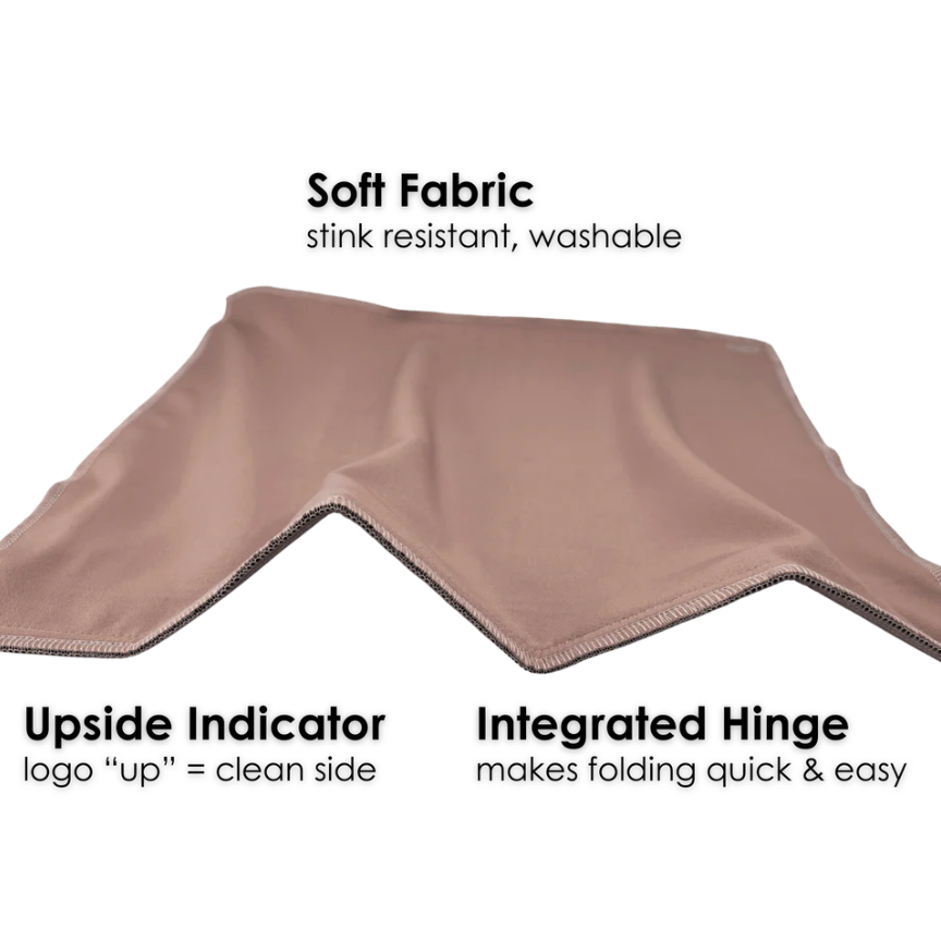 Soft, washable fabric with integrated hinge and upside indicator. Screenshot...