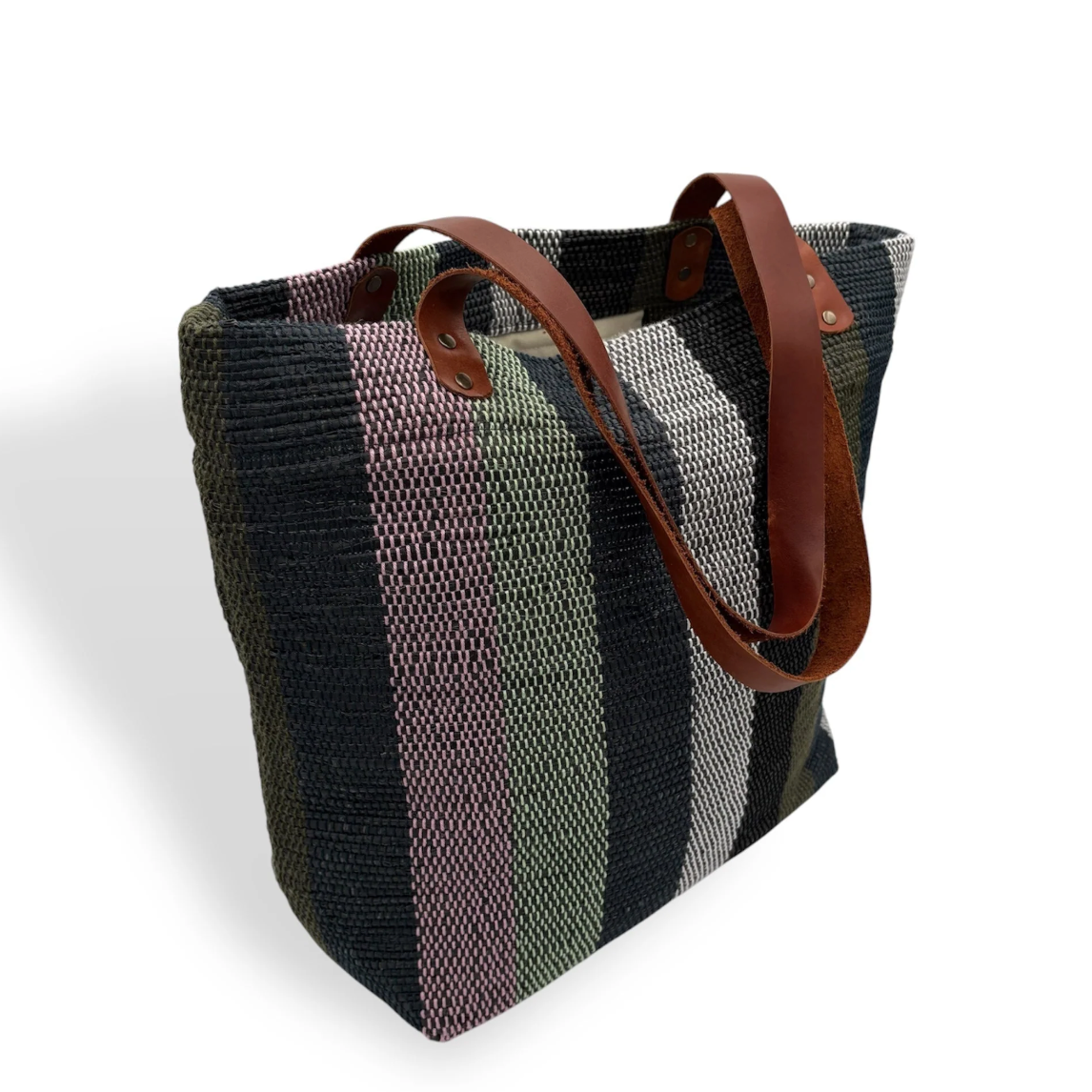 June 30, 2025 Striped Tote Bag with Leather Handles