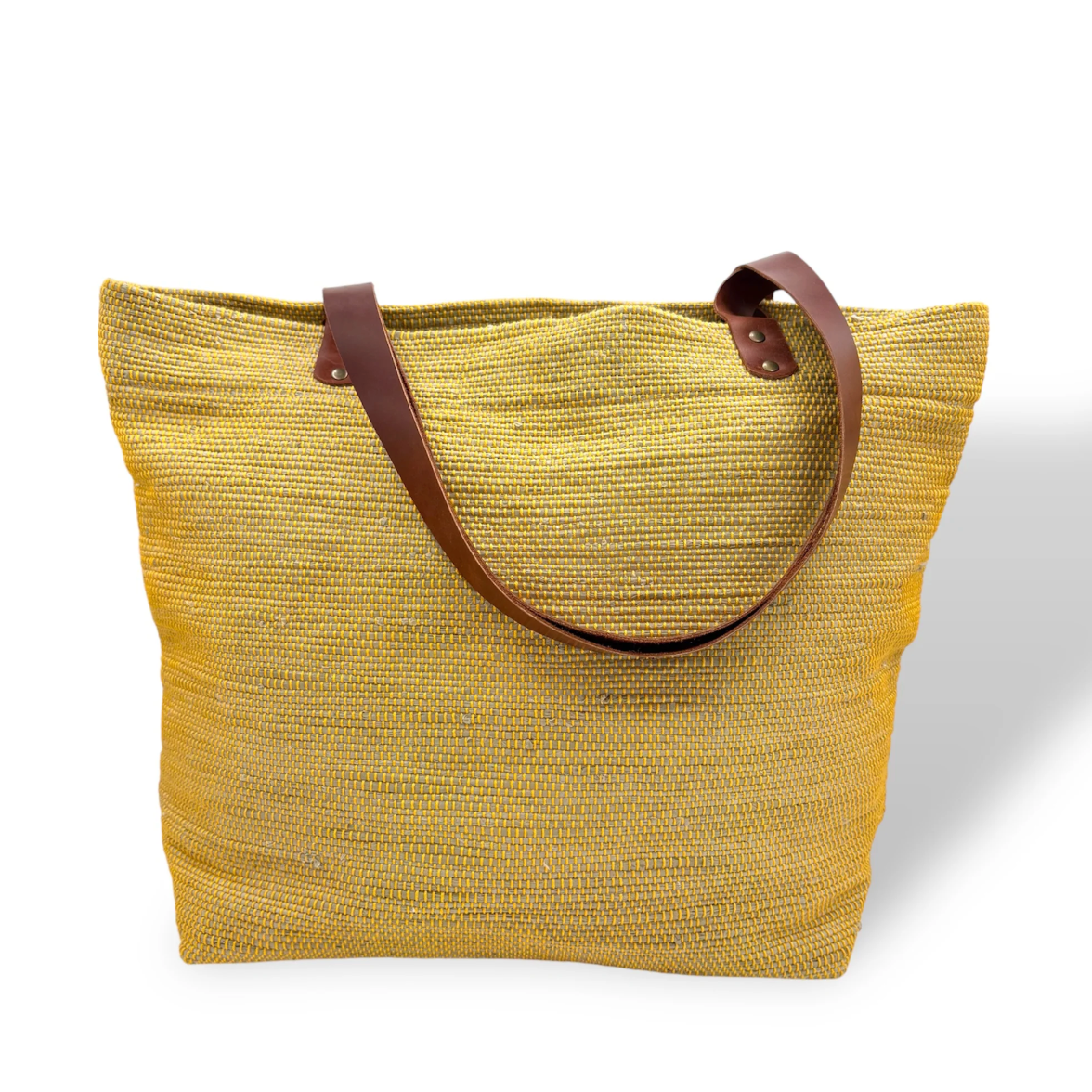 Yellow tote bag with brown leather handles - June 30 screenshot