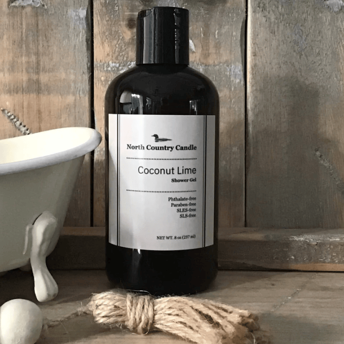 Coconut Lime Shower Gel bottle screenshot, North Country Candle