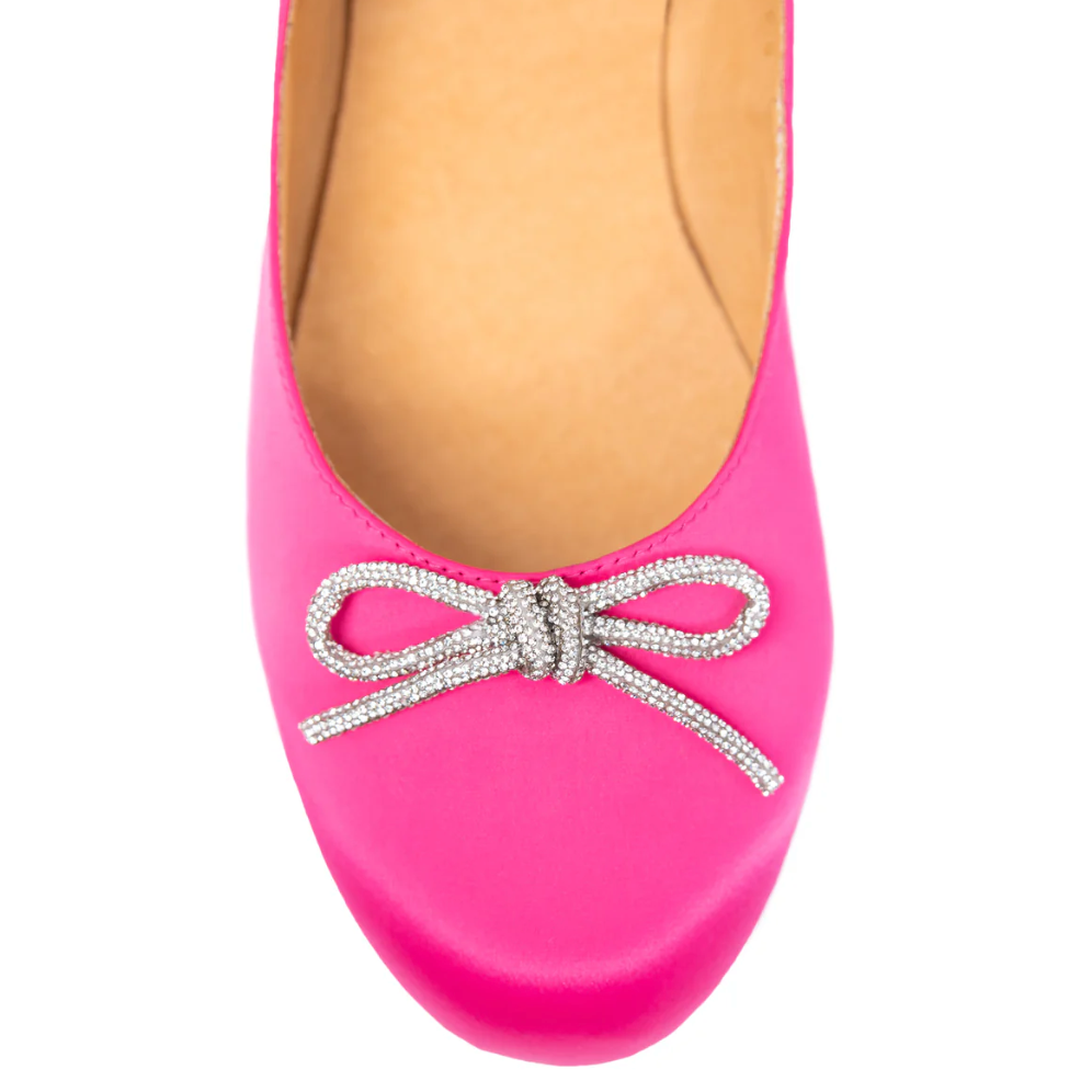 Screenshot of pink satin flats with jeweled bow, July 16, 2025.