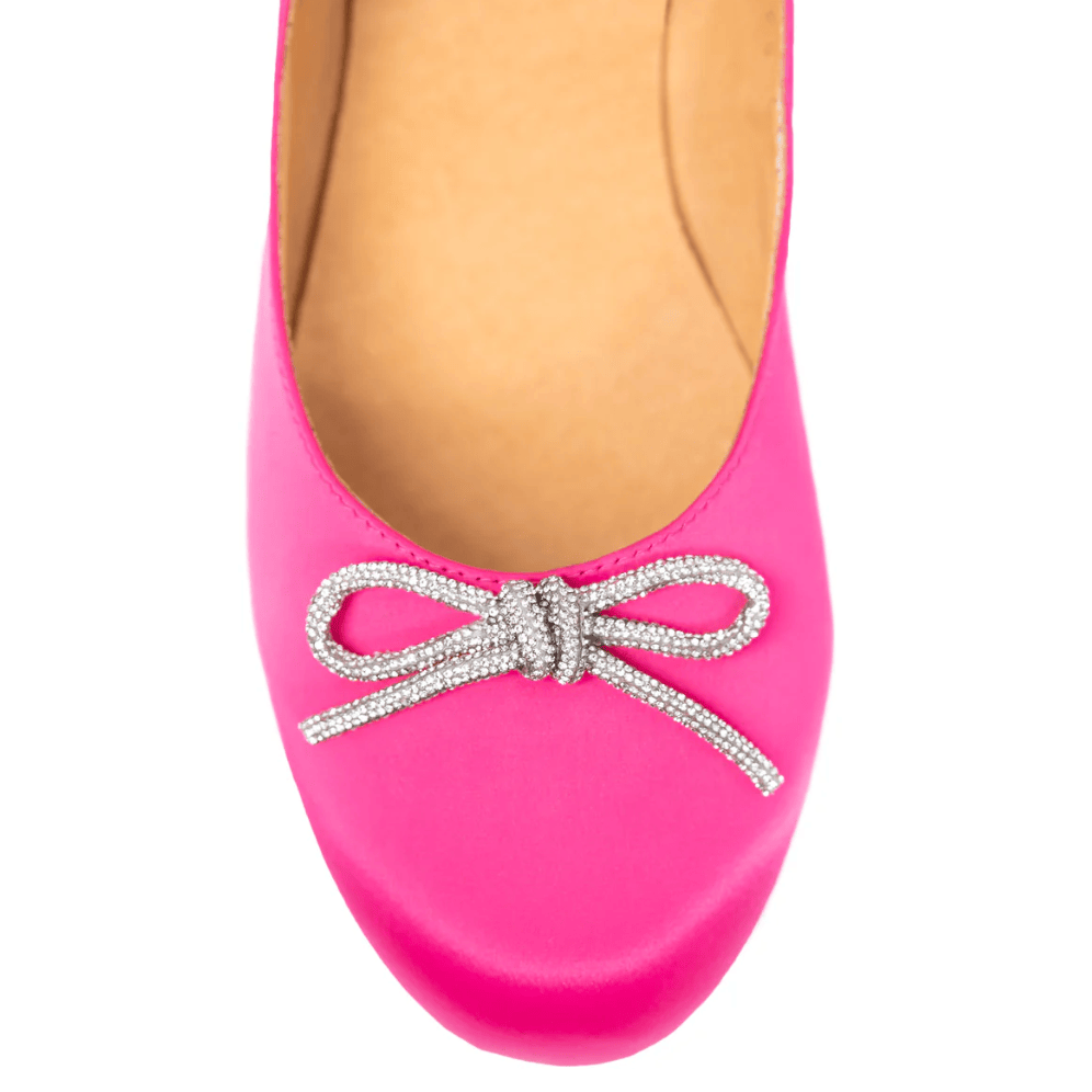 Screenshot of pink satin flats with jeweled bow, July 16, 2025.
