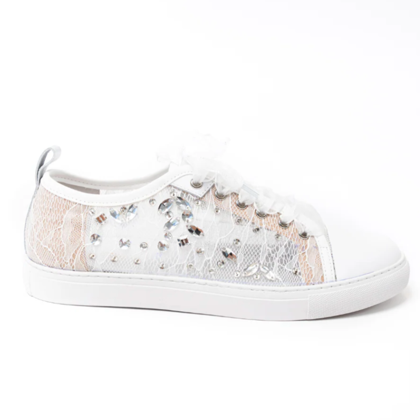 White embellished lace sneaker, screenshot July 16, 2025
