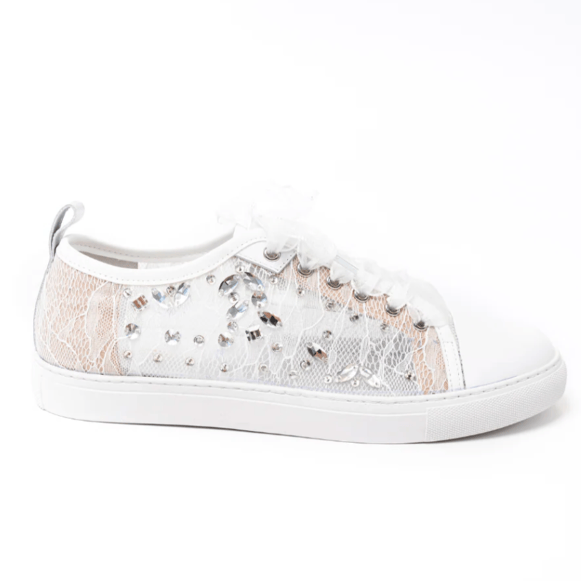 White embellished lace sneaker, screenshot July 16, 2025