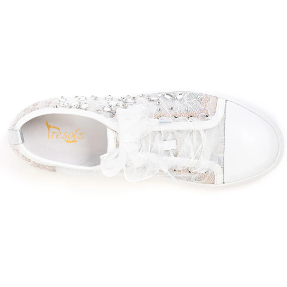 Screenshot of white embellished sneakers, July 16, 2025