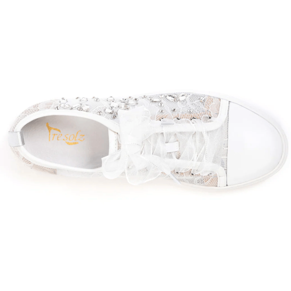 Screenshot of white embellished sneakers, July 16, 2025