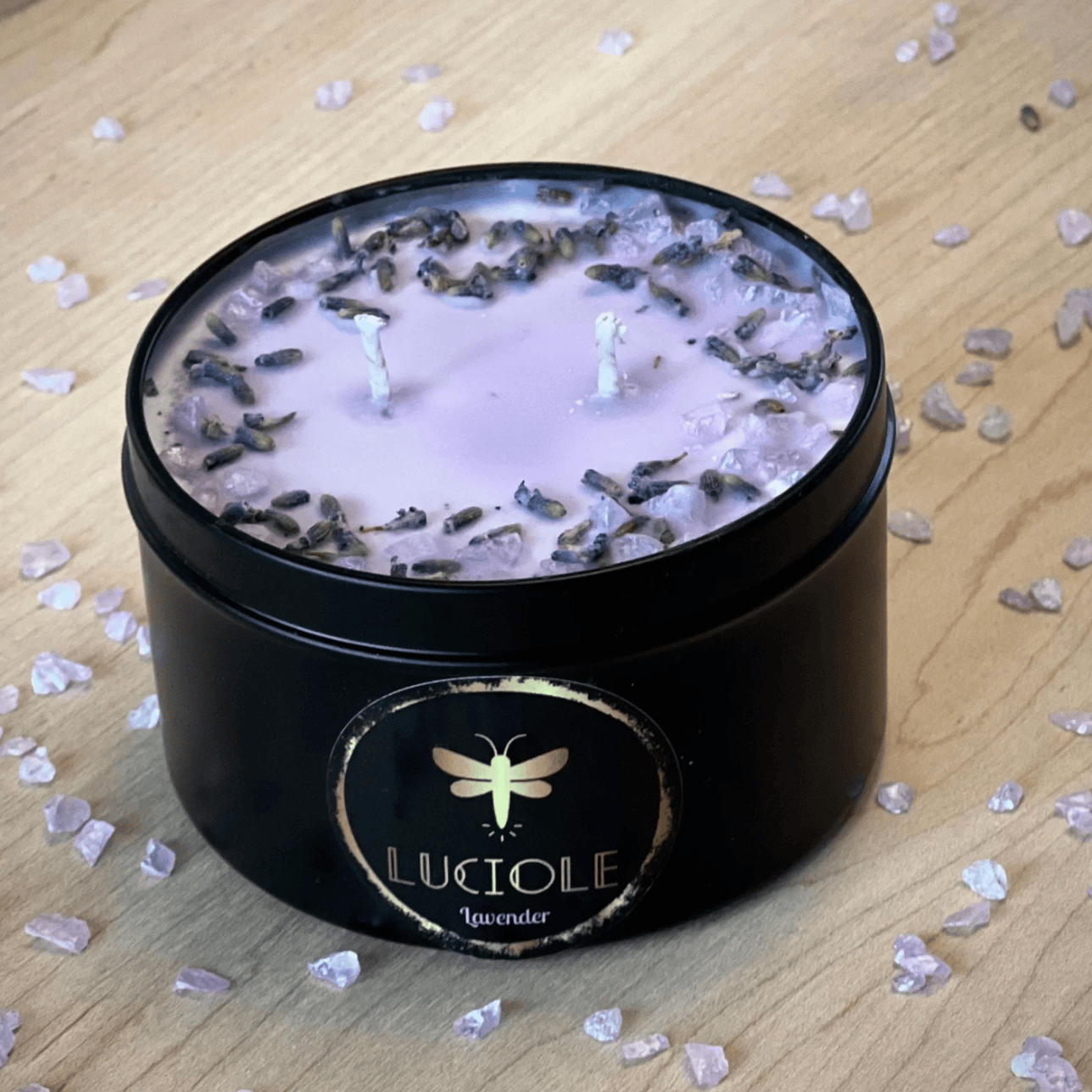 Lavender candle with crystals, screenshot from July 22, 2025.