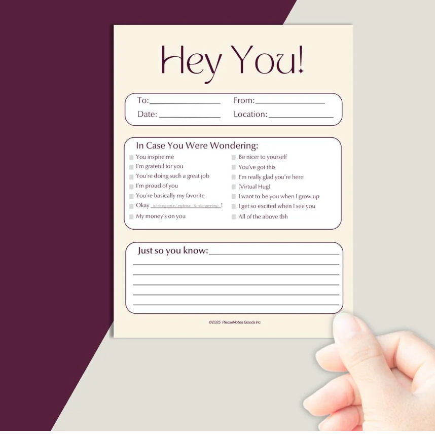 PleaseNotes "Hey You, In Case You Were Wondering" Notepad