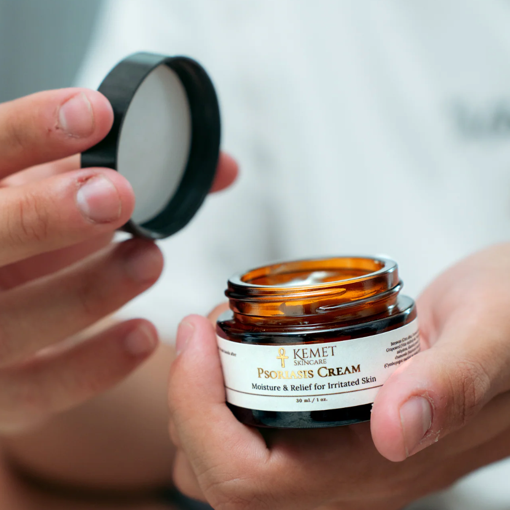 Screenshot of Kemet Skincare Psoriasis Cream being opened, August 8, 2025