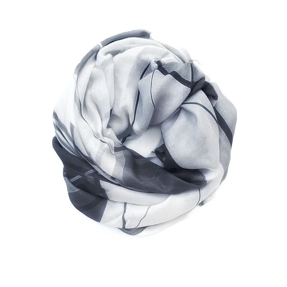 Screenshot of a grey and white plaid scarf, August 11, 2025