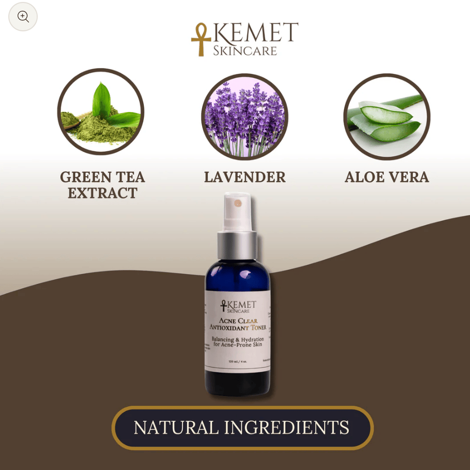 Kemet Skincare Acne Clear Toner with Green Tea, Lavender, and Aloe Vera...