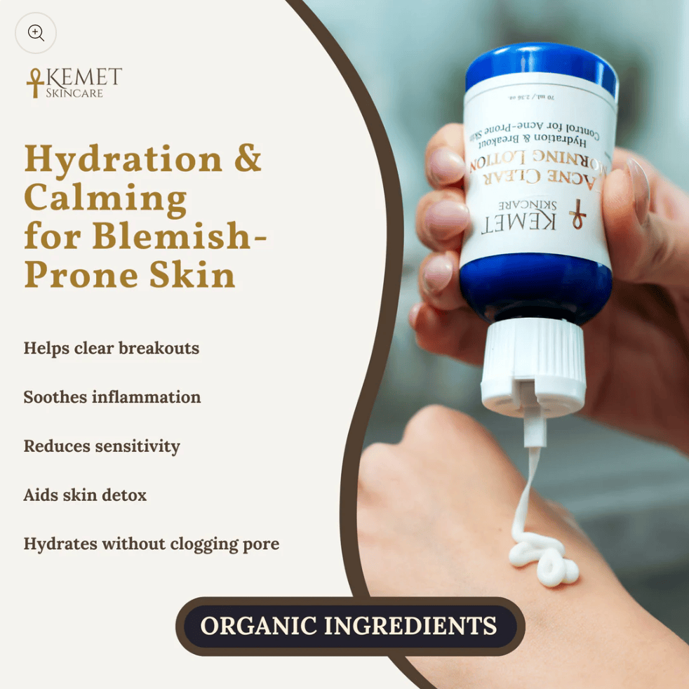 Kemet Skincare Acne Clear Lotion being applied to skin, Screenshot 2025-08-13