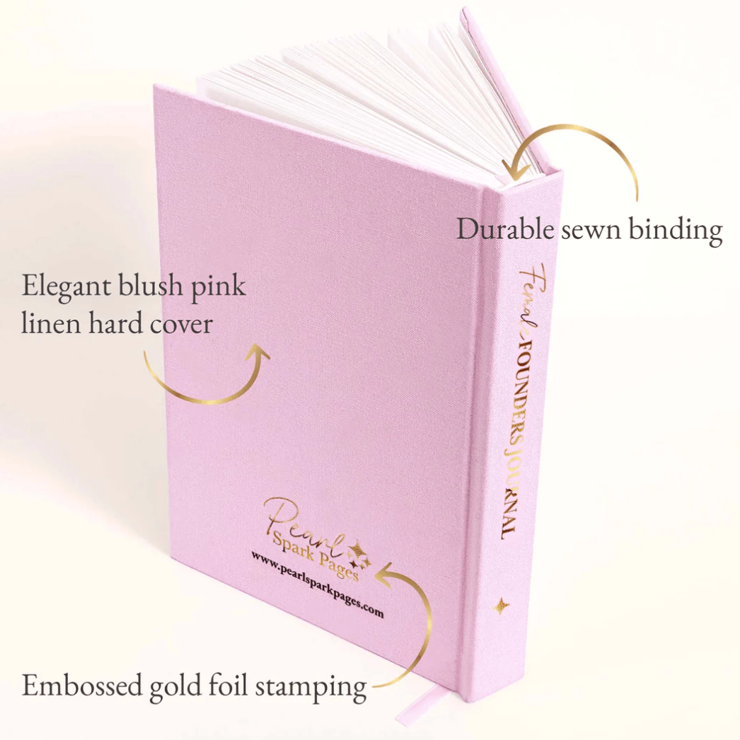 Blush pink linen journal with gold foil, screenshot 2025-08-14