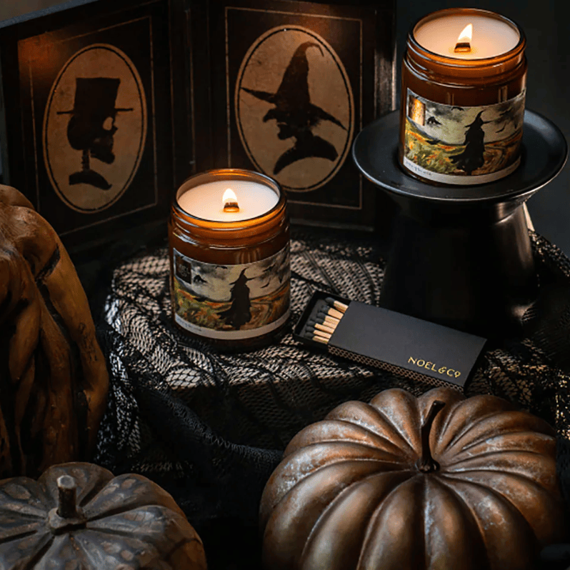 candles, pumpkins & witch silhouettes