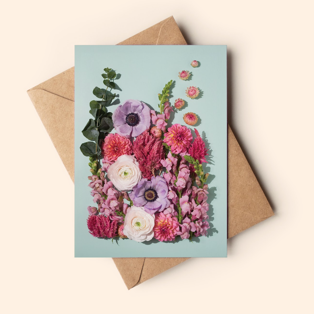 Flower arrangement card on teal, Sept 4, 2025 screenshot